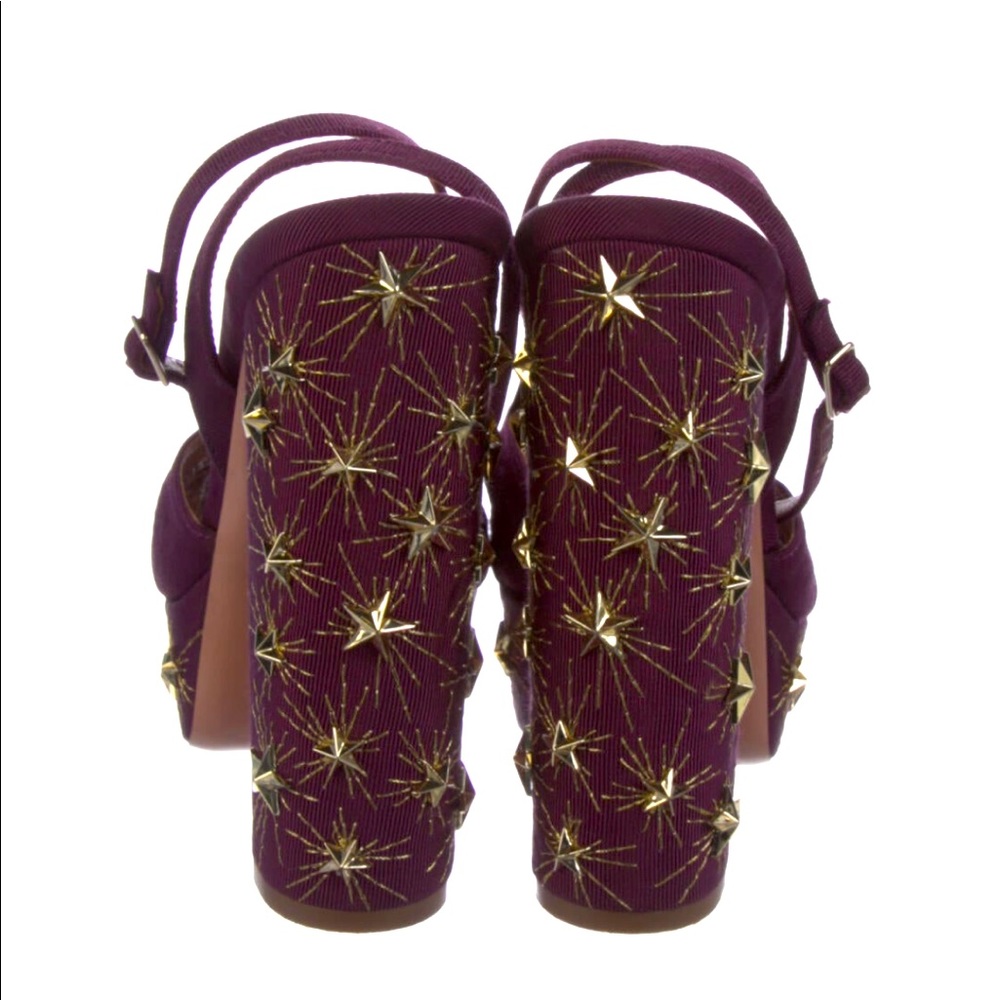 $895 AQUAZZURA Mira Embellished Twill Platform Sandal Plum 37.5 - Picture 7 of 12